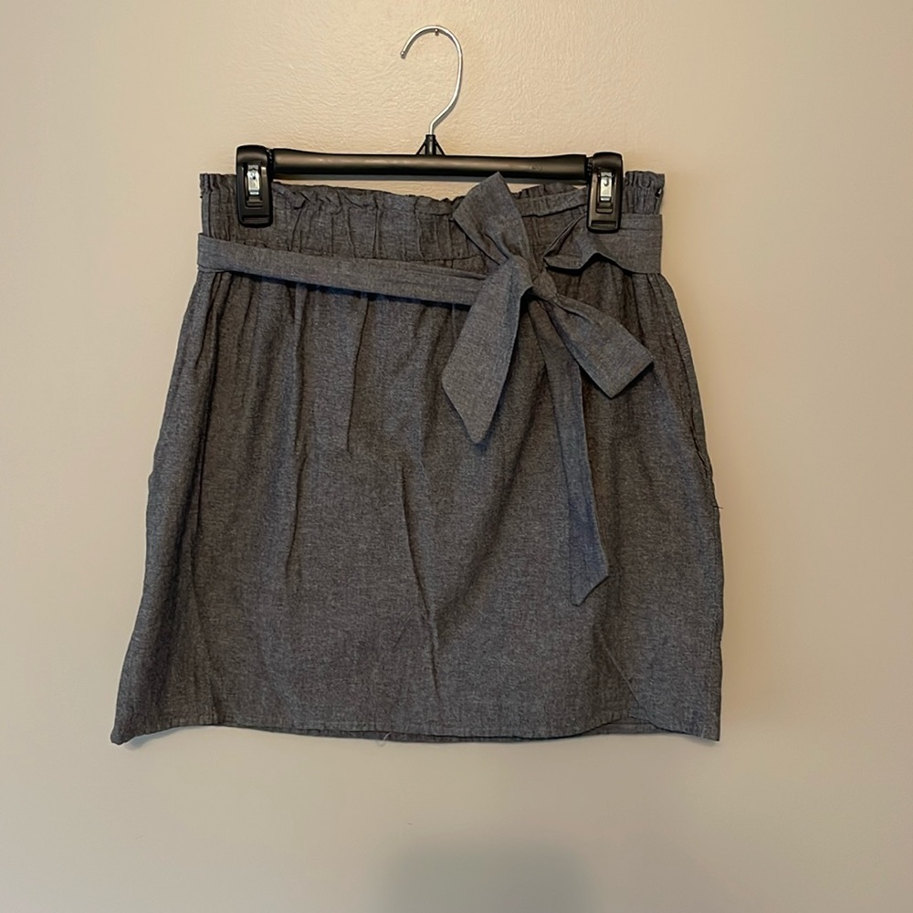 Blue Rain A Line Linen Paper Bag Waist Belted Mini Skirt with 2 side pockets